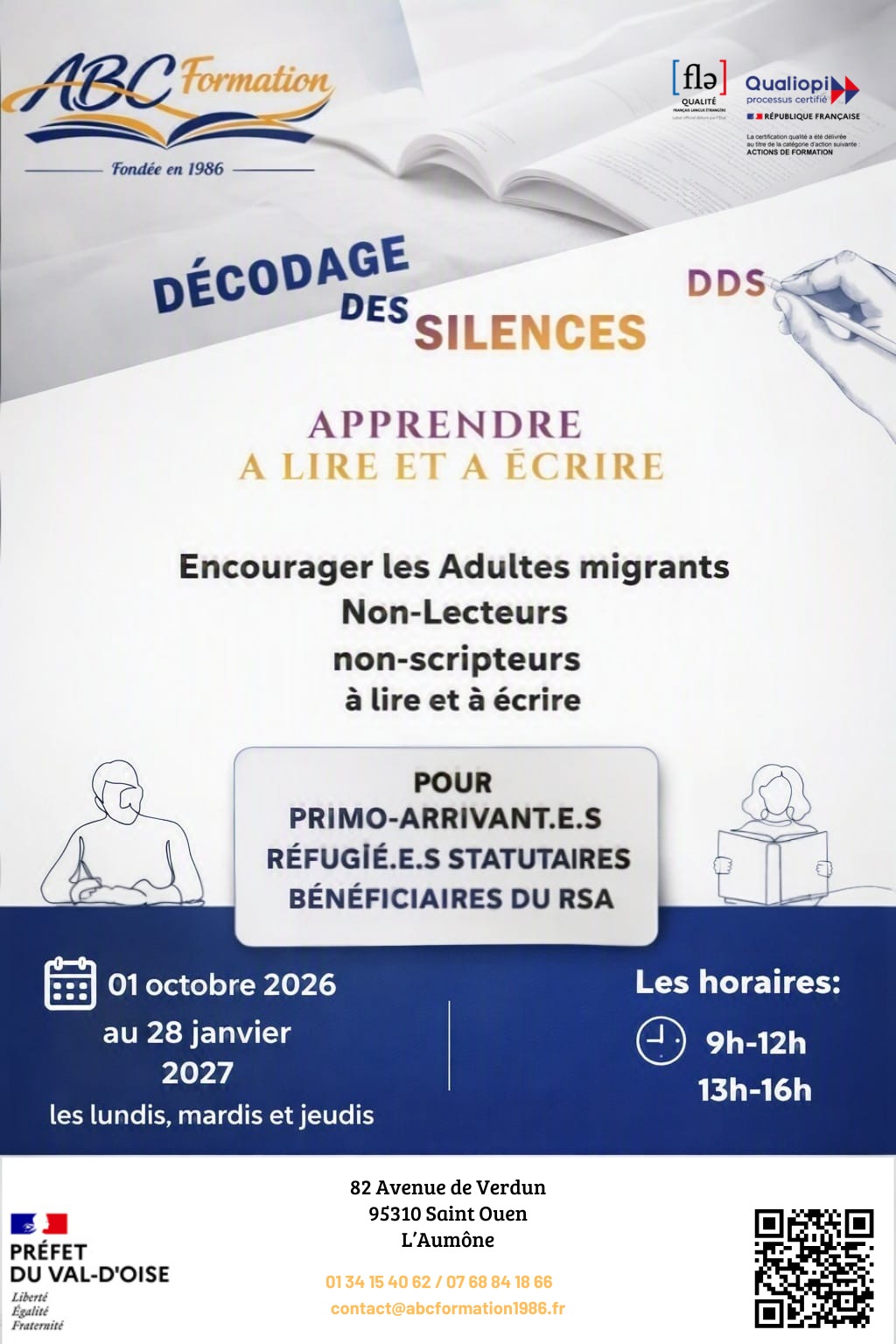 Affiche DDS — Décodage des Silences, apprendre à lire et à écrire, ABC Formation