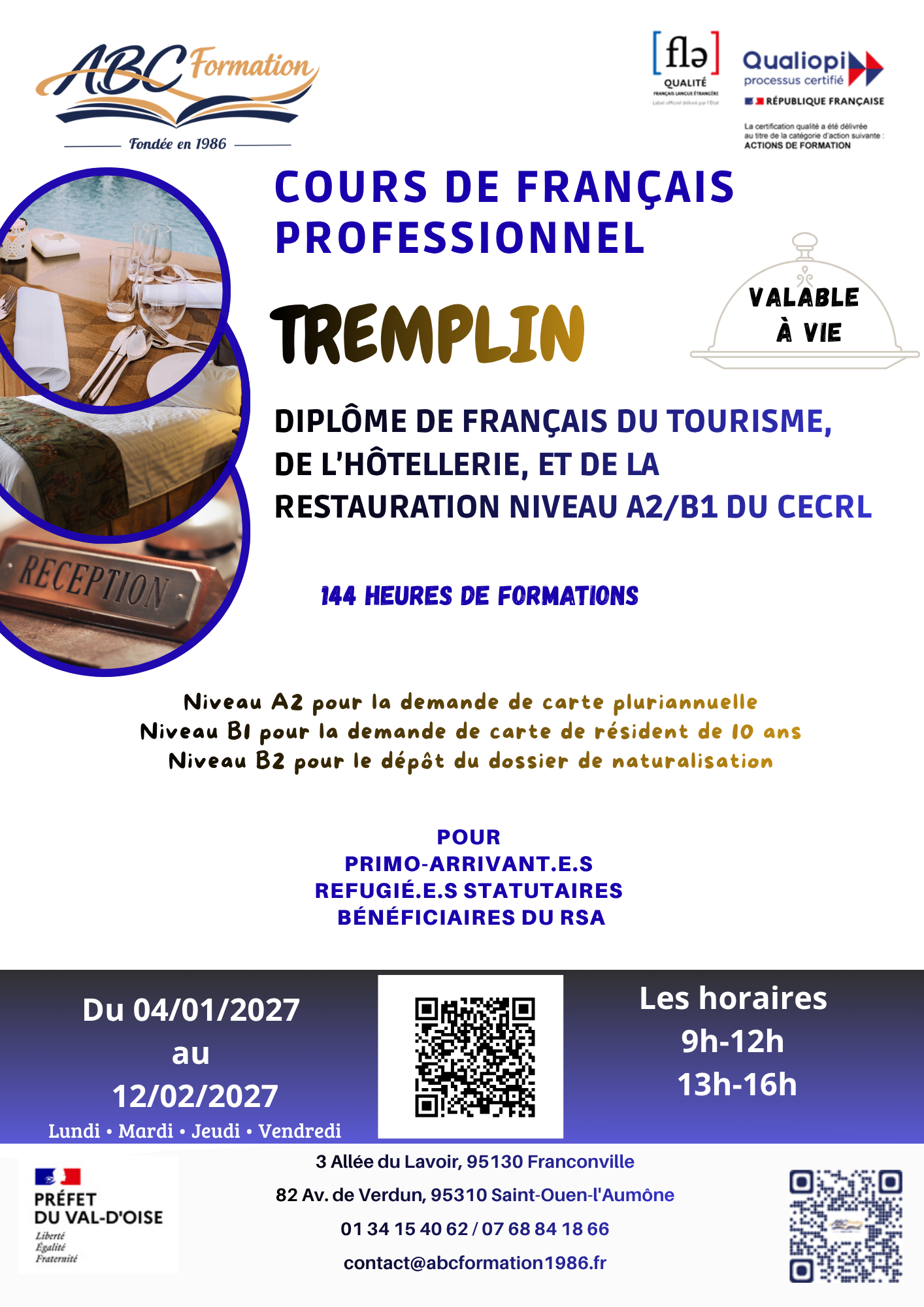 Affiche TREMPLIN — Formation FLE insertion professionnelle, ABC Formation